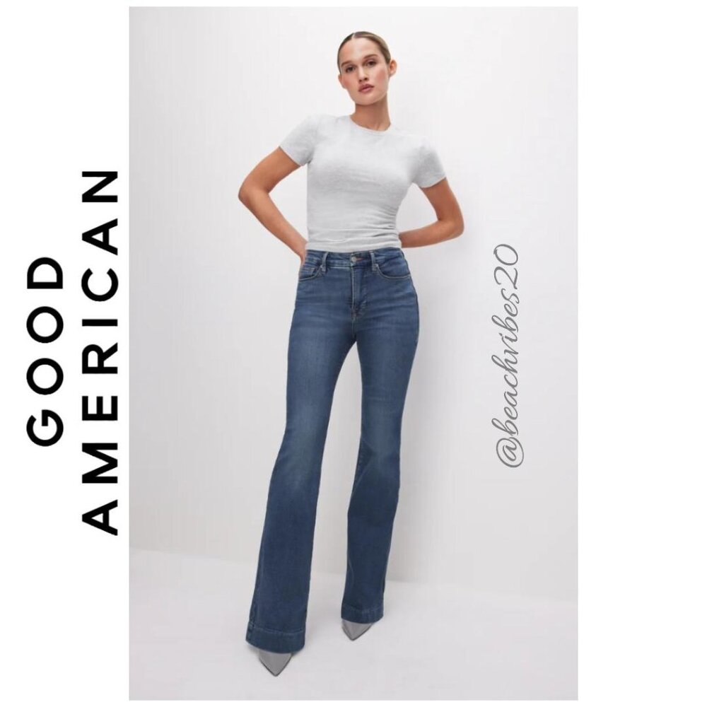 GOOD AMERICAN Good Legs Flare Jeans Blue004 14/32 NWT
